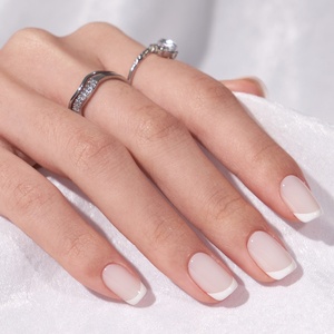 Ongles carrés courts faits à la main de luxe à presser, vente en gros, faux ongles artificiels, design French manucure blanche, ongles à presser en gel souple - Product Image 2