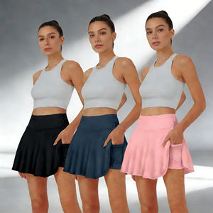 Oferta en Temu: Conjunto de 4 faldas pantalón de cintura alta para mujer, faldas deportivas fluidas con bolsillos para tenis, golf, correr, uso diario informal. - Product Image 5