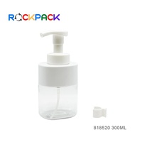 Bouteilles de savon liquide pour les mains en plastique en forme carrée de 300 ml, bouteilles de gel douche en bambou