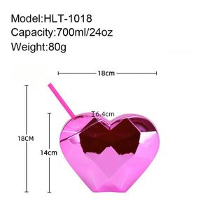 24 oz Heart-Shape Single Wall Plastic Tumbler Wholesale Drinking Cup with Straw and Lid for Parties for Outdoor Events - Product Image 5