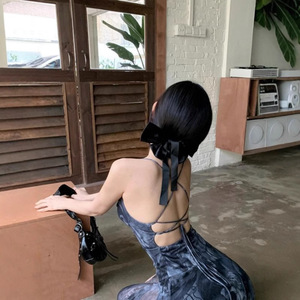 Summer Spaghetti Strap Dress For Women Natural Waist Asymmetric Print Party Casual Short Skirt Irregular Design - Product Image 4