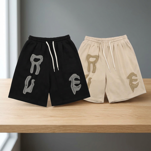 Pantalones Cortos Bermuda de Algodón para Hombre con Cordón Ajustable, Logotipo Frontal, Transpirables, Estilo Urbano, Cintura Media, Colores Negro y Beige - Product Image 2