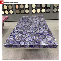 Table en pierre semi-précieuse personnalisée de luxe meubles en agate pierre précieuse dalle de cristal salle à manger conception de table de bar-café avec rétro-éclairage LED
