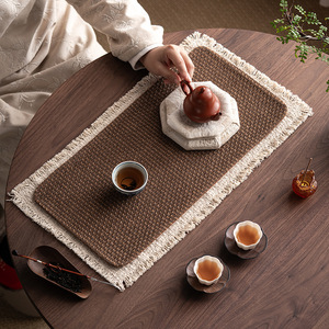 Tapis à thé carré en coton et lin, imperméable et isolant thermiquement, pour accessoires de cérémonie du thé - Product Image 3