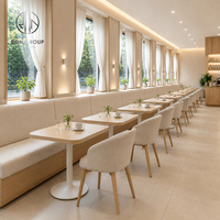 Juego de Muebles de Restaurante Personalizados Ron Group, Asientos de Tela Tapizados, Silla Comercial, Mesa Cuadrada de Madera