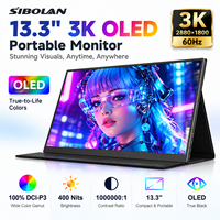 Monitor Kedua Layar Sentuh 3K untuk Laptop 13,3 Inci OLED Layar Portabel 2880x1800 USB-C Mini HDMI
