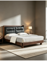 Plateforme de lit en bois massif, cadres de lit en bois pour matelas très grand format, avec tête de lit rembourrée en cuir, montage rapide