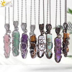 <span class=keywords><strong>CSJA</strong></span> Hexagonal Pierre Naturelle Pendentif Collier À La Main Fil Wrap Oeil De Tigre Cristal En Acier Inoxydable Chaîne Colliers Bijoux H569 - Product Image 1