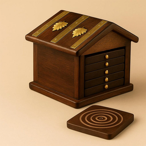 Juego de posavasos inspirado en la granja con soporte, seis piezas duraderas para uso en la mesa de bebidas frías o calientes de la India - Product Image 1
