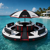 Plateforme flottante gonflable commerciale avec île aquatique, bar château et ponton lounge pour hôtels, resorts, fêtes et événements aquatiques