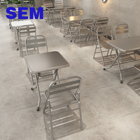 Ensemble table et chaises pliantes portables en acier inoxydable SEM Wholesale, style industriel, pour hôtel, café, restaurant extérieur.
