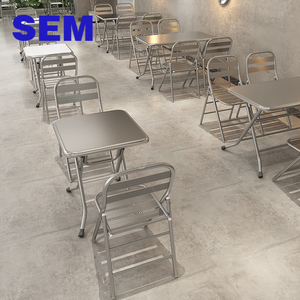 Juego <span class=keywords><strong>de</strong></span> Mesa y Sillas Plegables <span class=keywords><strong>de</strong></span> Acero Inoxidable Portátiles para Comedor, Estilo Industrial, para Hotel, Cafetería, Restaurante al Aire Libre, Venta al Por Mayor SEM - Product Image 4