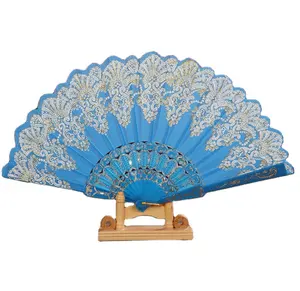 Venda por atacado casamento & festa lembrança de casamento branco & ouro fã de mão japonês estilo estampagem quente ventilador de pano de plástico