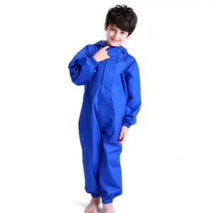 Hochwertiger wasserdichter blau-roter Regenmantel-Regen hose aus Polyester-Polyester, einteiliger Regenmantel-Kinder regen anzug