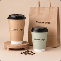 Gobelets à café en papier biodégradables à double paroi avec couvercles, personnalisables avec logo, 8oz, 12oz, 16oz, pour mariage