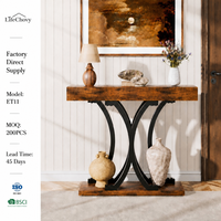 Table console rustique moderne marron avec structure en fer en X, plateau en panneau de particules épaissi de 100 mm, table d'entrée pour la maison et le salon
