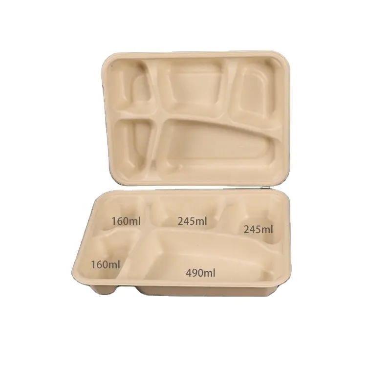 Eco Friendly Bagasse Tray 5 Compartment Meal Lunch And Dinner Multiple Plates Sweets Dishes and Snacks Tray