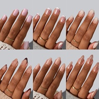 Uñas Postizas de Lujo Almendradas Medianas con Efecto Ojo de Gato, de Alta Calidad, al por Mayor, con Punta Francesa Dorada 3D, Uñas Artificiales de Gel Suave para Presionar