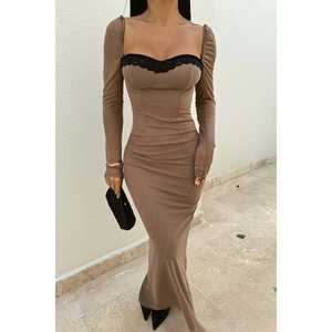 Robe de bal longue beige en forme de A avec dos lacé, longueur au sol, taille XS - pour les bals, les soirées, les banquets, les mariages - Product Image 4