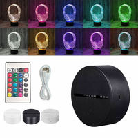 Veilleuse LED RVB 16 couleurs, affichage acrylique, base de lampe LED 3D noire, câble USB, télécommande, base de veilleuse LED