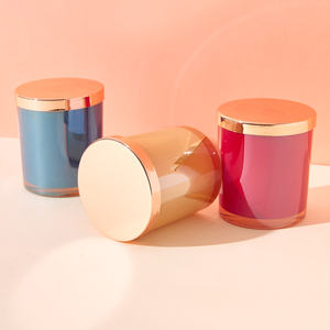 وعاء شموع فاخر مطلي بالكهرباء بلون الشمبانيا اللامع سعة 10 أونصات، برطمانات شموع زجاجية باللونين الأزرق والبني مع غطاء معدني ذهبي - Product Image 5