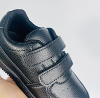 Chaussures en cuir PU noir pour enfants, baskets classiques basses, texture litchi, légères, avec fermeture auto-agrippante, chaussures pour enfants