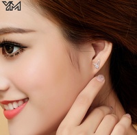 Boucles d'oreilles clous en argent S925 avec ailes d'ange, zircon cubique rond, laiton et cuivre, bijoux de mode pour femme