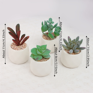Juego de 4 Plantas Suculentas Artificiales Duraderas en Maceta de Cerámica Blanca para Decoración de Escritorio, Uso Interior/Exterior, Greatflower, MOQ Bajo - Product Image 3