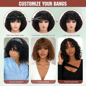 Peluca rizada de cabello humano 100% natural, con flequillo, densidad 210%, encaje frontal 4x1, cierre 4*1, de fábrica directa - Product Image 4