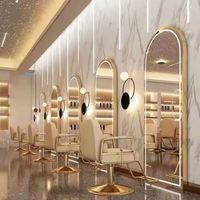 Miroirs de salon de coiffure modernes de luxe en fer et verre avec éclairage LED, miroirs décoratifs pour salon de beauté à vendre