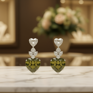 E792 Orecchini da Donna con Diamanti Taglio Cuore Verde Oliva Colore D Naturale Stile Classico da Matrimonio - Product Image 2