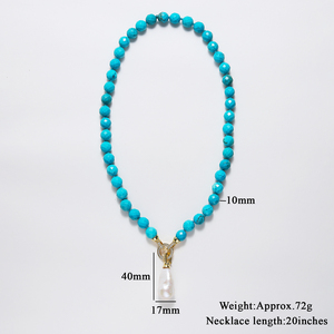 <span class=keywords><strong>Collana</strong></span> all'ingrosso con <span class=keywords><strong>perle</strong></span> sfaccettate <span class=keywords><strong>di</strong></span> <span class=keywords><strong>turchese</strong></span> naturale da 10 mm, ciondolo con perla barocca, chiusura fai da te, collane vintage bohémien da donna con perline - Product Image 5