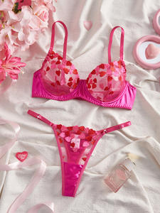 BOON 情人节性感内衣套装 机绣心形设计 氨纶/涤纶混纺 透气透明 提胸 - Product Image 2