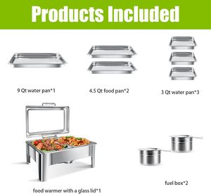 Hình chữ nhật 9 QT chafing món ăn với kính nắp tự chọn đặt thực phẩm hâm nóng cho các bên cho khách sạn & nhà hàng - Product Image 6