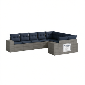 Ensemble de canapé de jardin en polyrotin gris Pe Rattour 9 pièces avec coussins, mobilier d'extérieur au design contemporain - Product Image 1