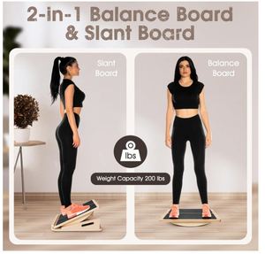 Planche d'équilibre et planche inclinée 2-en-1 en <span class=keywords><strong>bois</strong></span>, avec 4 inclinaisons réglables, pour étirement des mollets, des genoux, des chevilles, des talons, des pieds et des jambes - Product Image 2