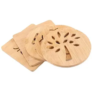 Natural Bamboo Anti-Slip Coasters Kitchen Square and Round Pot Mats Heat Resistant Bamboo Placemats Suitable for kitchen