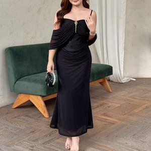 Elegante Vestido de Noche con Hombros Descubiertos y Cola de Pez, Talla Grande, Capa Transparente Asimétrica, Cintura Natural, para Eventos de Negocios y Banquetes - Product Image 1