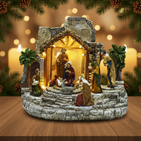 Décoration de crèche en polyrésine de style européen avec lumières LED musicales, fonctions animées, USB inclus, certifiée CE (usage intérieur)