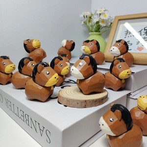 Wooden Pony Carving Brown Horse <b>Desk</b> Ornament Multi Piece Package <b>Rustic</b> Office Decor - Product Image 2