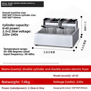 <span class=keywords><strong>Friteuse</strong></span> électrique professionnelle à deux cuves 6L+6L en acier inoxydable <span class=keywords><strong>3000W</strong></span> avec thermostat progressif, facile à nettoyer - Product Image 3
