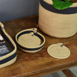 Coaster table mat heat-resistant frame hand-woven jute and <b>linen</b> round drink coaster cotton <b>linen</b> table placemat - Product Image 5