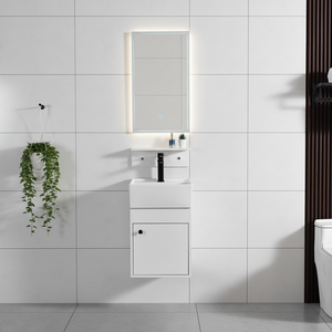 Meuble-lavabo mural moderne pour salle de bain complète avec vasque en céramique et miroir, <span class=keywords><strong>largeur</strong></span> 23-25 pouces - Product Image 1