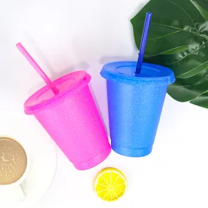 Cangkir Kopi Plastik Confetti Berubah Warna, Cup Dingin Mini 16OZ Dapat Digunakan Kembali