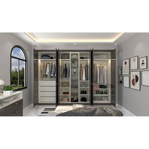 خزانة ملابس فاخرة مخصصة، أثاث غرف نوم بتصاميم عصرية، خزانة ملابس خشبية بنظام الغرف المفتوحة - Product Image 6