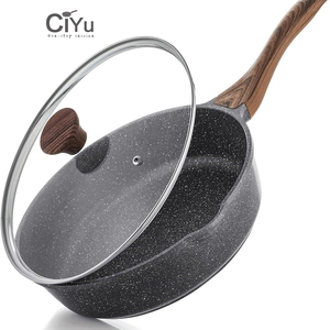 10 inch màu đen y tế không dính CHẢO CHIÊN XÀO chảo bằng gỗ xử lý nhôm hợp kim không dính sâu chảo với nắp - Product Image 1