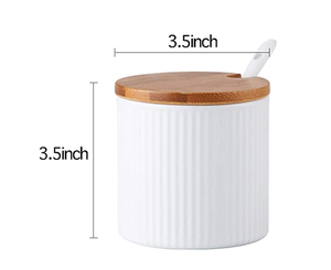 White Ceramic 300ml Porcelain Condiment Jar <b>Bamboo</b> Lid Spoon Cylinder Shape Handmade Gravure Printed Easter Spice <b>Container</b> Low - Product Image 2