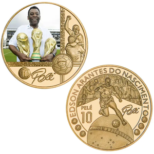 Pièces de monnaie commémoratives de football en relief en métal plaqué or <span class=keywords><strong>Pele</strong></span> - Product Image 1