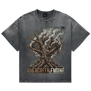 OEM ODM Custom <b>Men's</b> Oversized Cotton T-Shirts High Quality Vintage Wash Distress <b>Steampunk</b> Engine Tree DTG Print Tees - Product Image 1