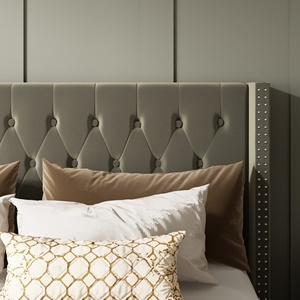 <span class=keywords><strong>Lit</strong></span> plateforme sophistiqué et réglable en velours gris anthracite avec tête <span class=keywords><strong>de</strong></span> <span class=keywords><strong>lit</strong></span> capitonnée en losanges profonds et garniture à clous - Product Image 3